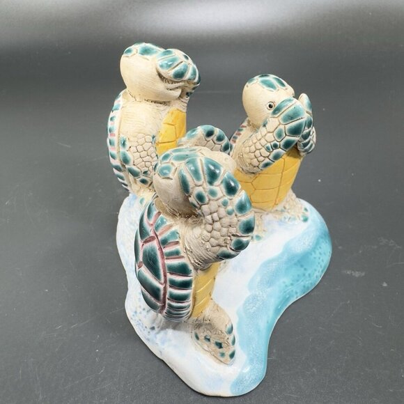 Hand Made Pottery Turtles on Beach Hear No Evil See No Evil Speak No Evil VTG - Picture 7 of 10